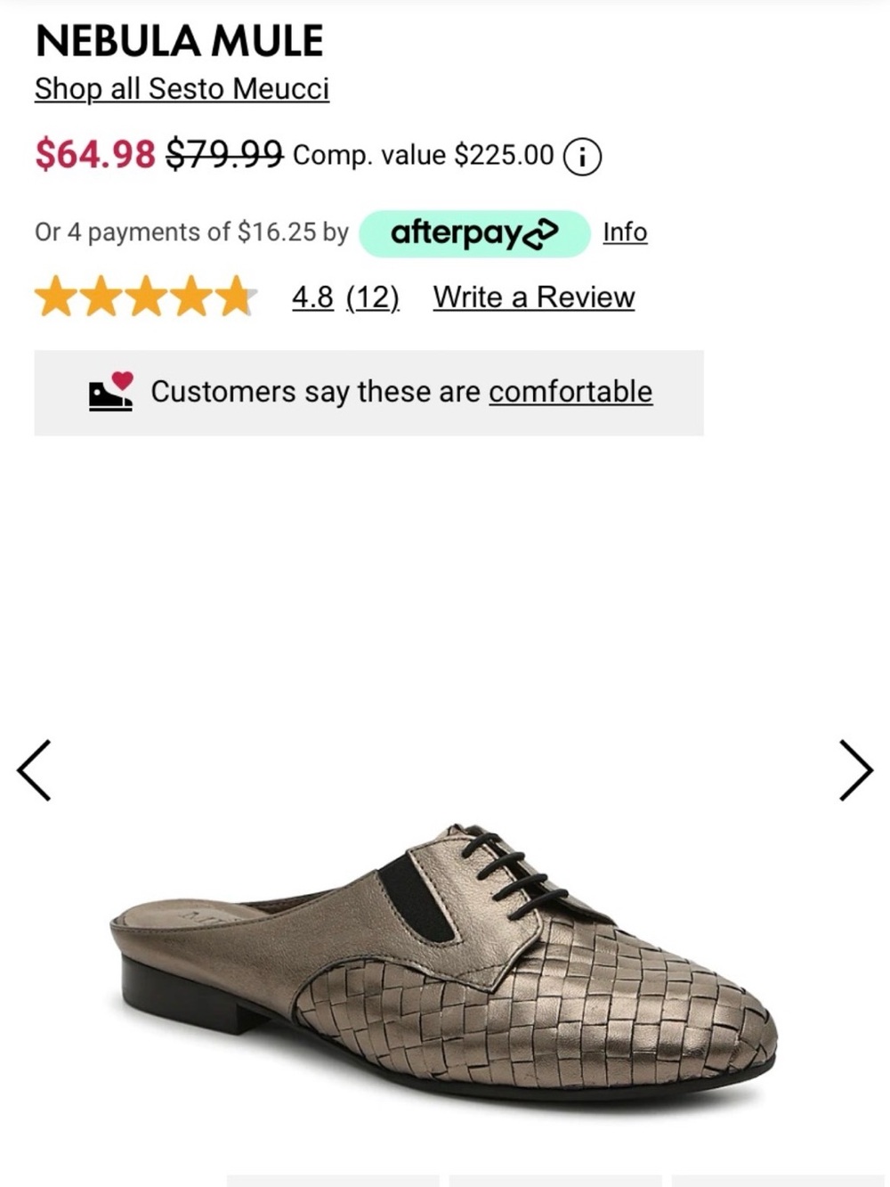 Sesto Meucci Women's Metallic Pewter Woven Leather Slip-On Loafers